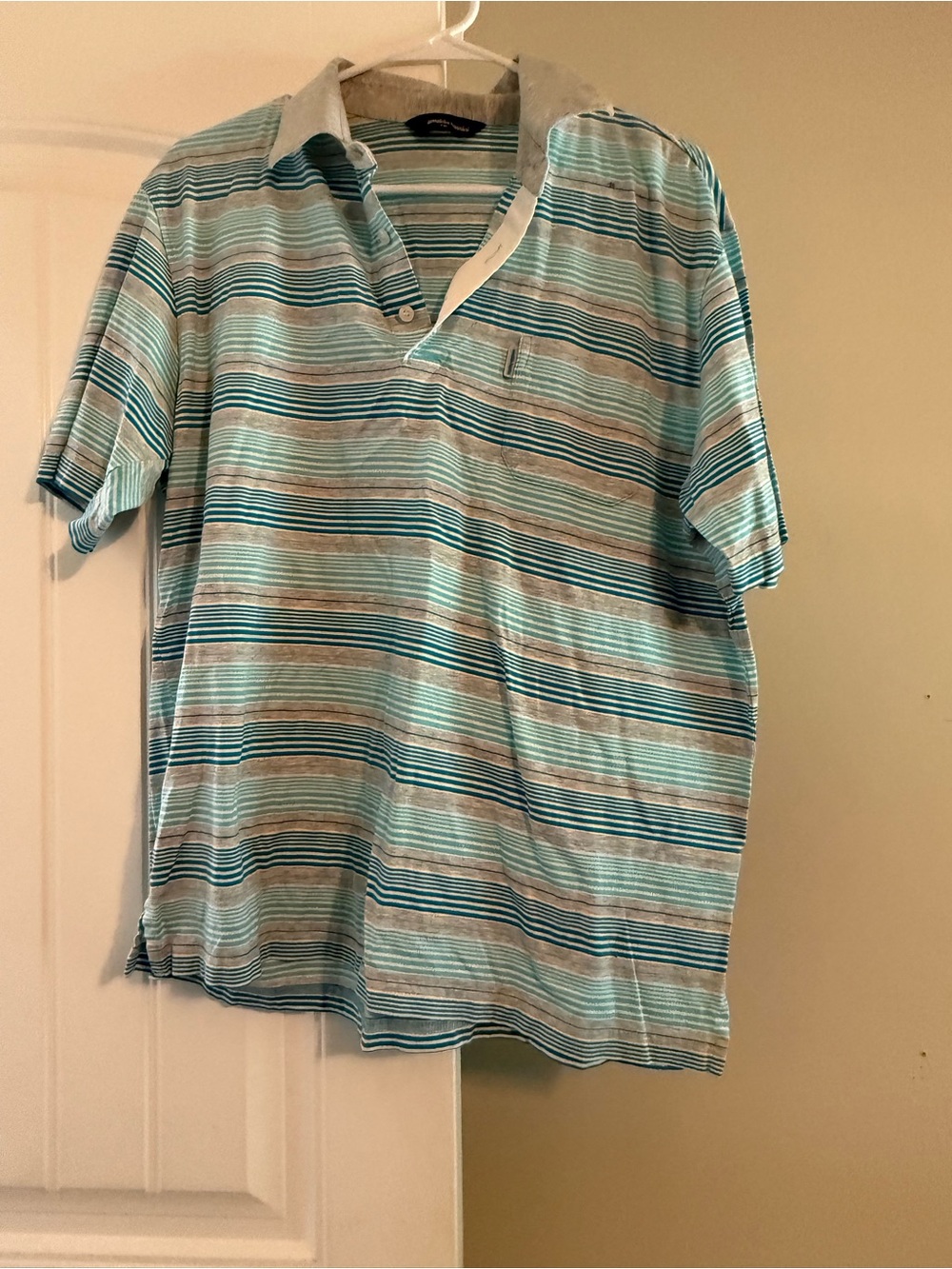Men's Short-Sleeve Striped Polo - Teal/Blue